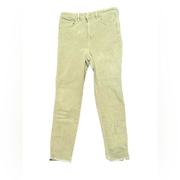 Free People Womens 31 Army Green Mid Rise Raw Hem Cropped Jeggings - Picture 1 of 4